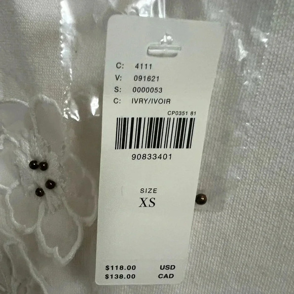 NWT new Anthropologie floral appliqué knit top XS white ivory sleeveless tank - Picture 4 of 17